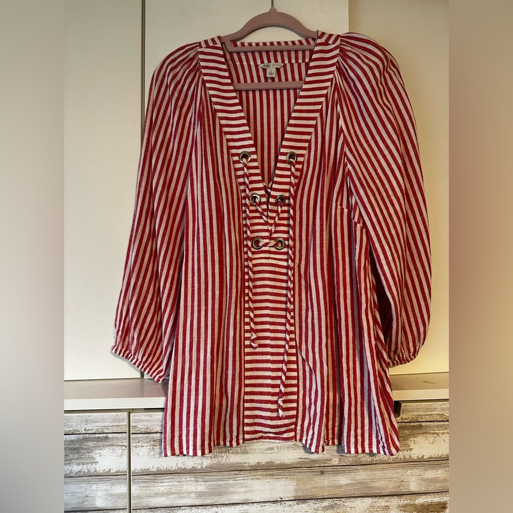 Cato Red and White Striped Tunic Top